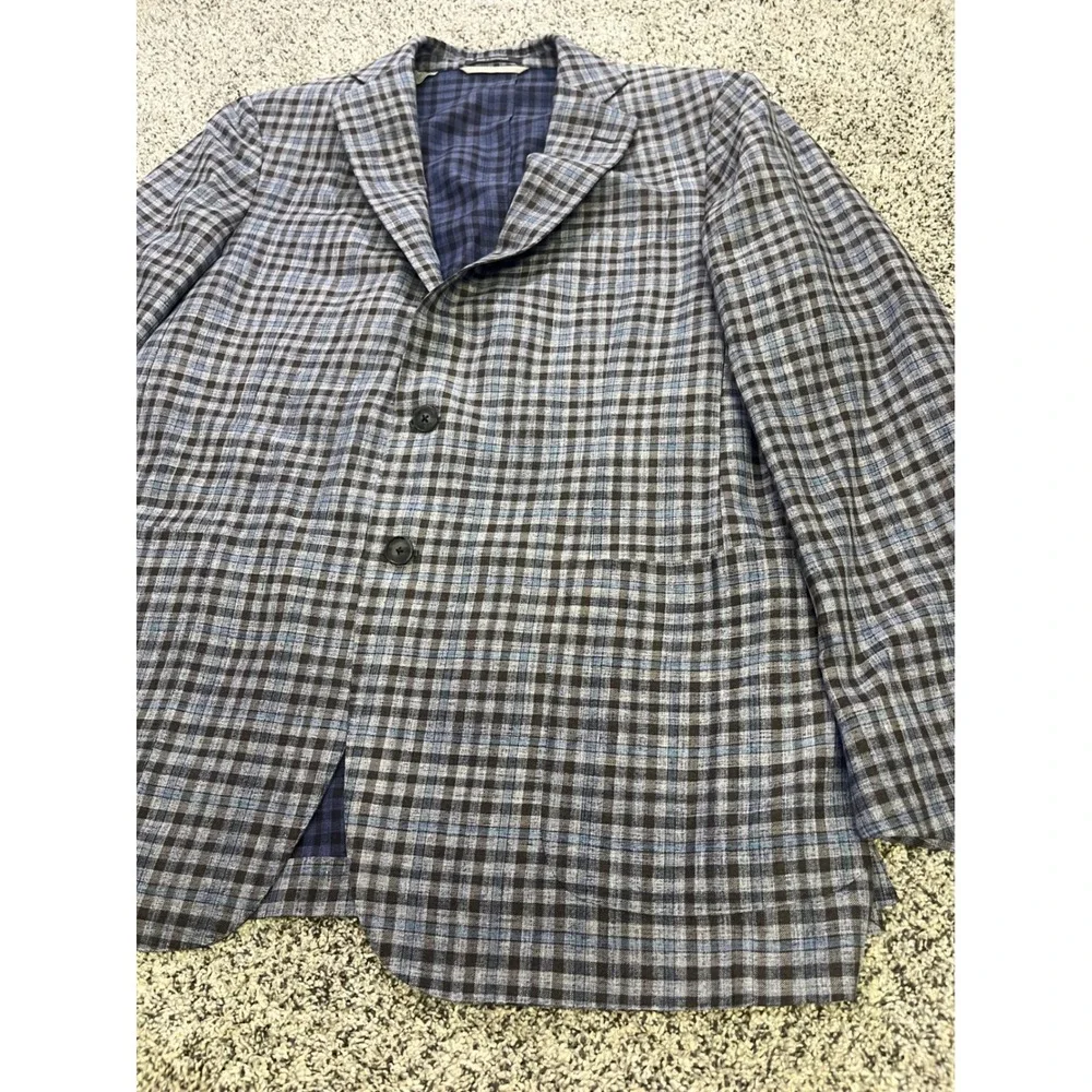 Ermenegildo Zegna DUO Blue Plaid Linen Silk Street Jacket Blazer Switzerland